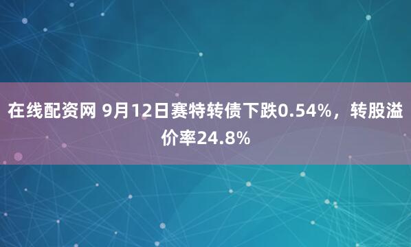 在线配资网 9月12日赛特转债下跌0.54%，转股溢价率24.8%